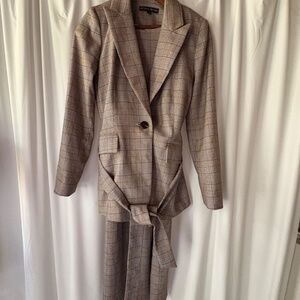 Antonio Melani Gina Brown Plaid Belted Lined Dress & 1 Button Belted Jacket